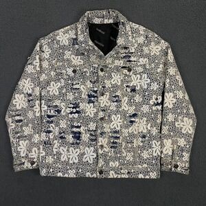 Valabasas Jacket Mens XL Lace Floral Crochet Distressed Trucker Denim‎
